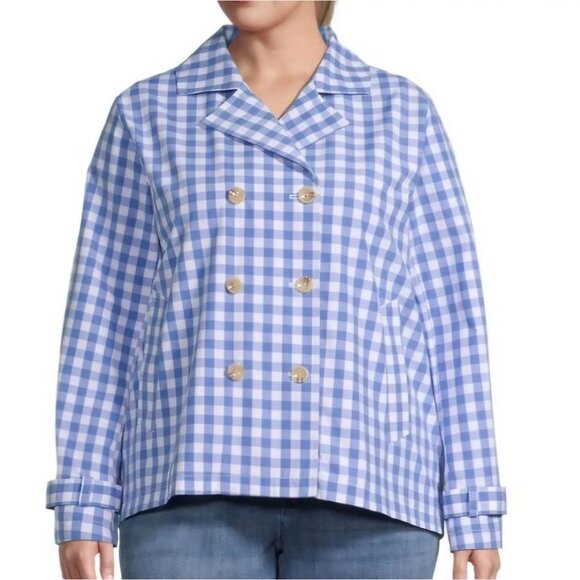 St Johns Bay Jacket Womens xxl 2xl Blue Gingham Checkered work suit jacket - Picture 2 of 12